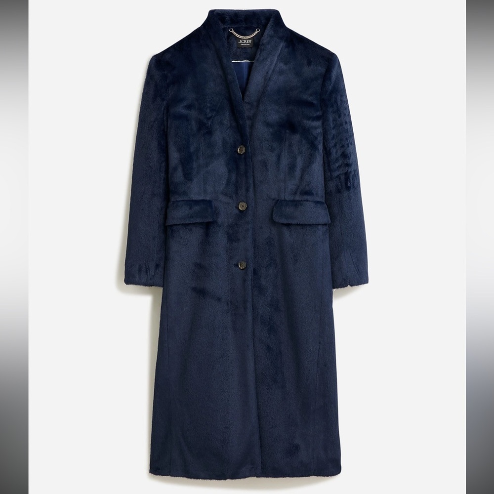 NWT J.Crew Collection Palais Topcoat in brushed Faux Fur Navy SZ 14 BU455